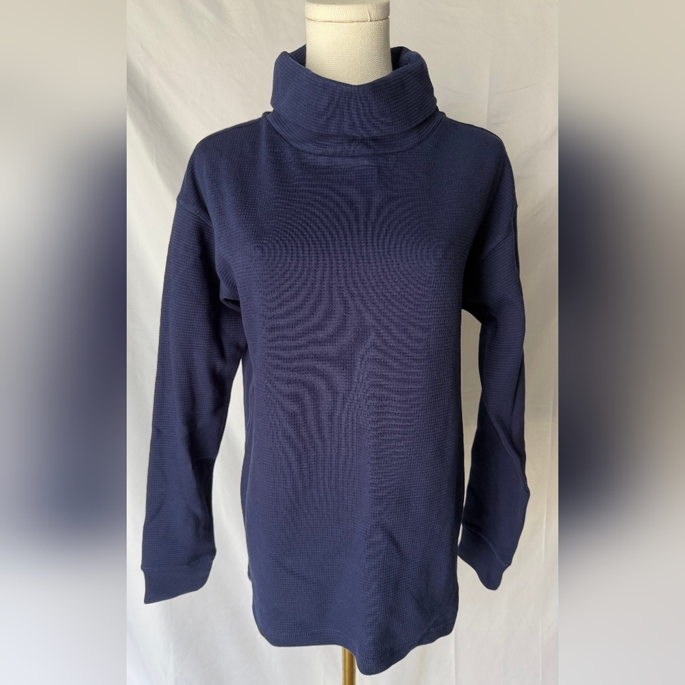 Lands' End Waffle Turtleneck Sweater Navy Blue Nwt Small